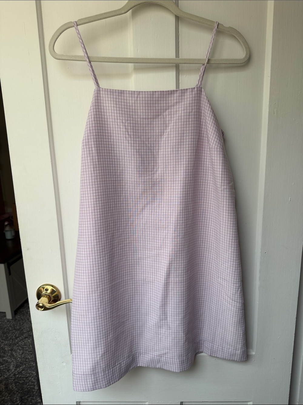 Lilac Check Spaghetti-Strap Dress